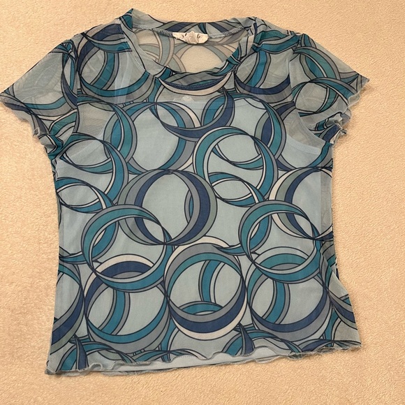 Ally B Blue Fitted Mesh Graphic Short Sleeve Shirt - Picture 1 of 4